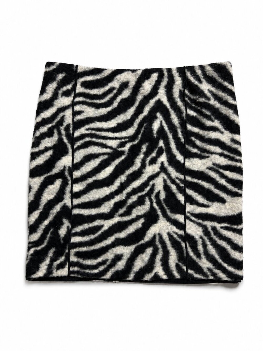 Ann Taylor Black Grey Zebra Print Virgin Wool Blend Mini Skirt Women's Size 10 P
